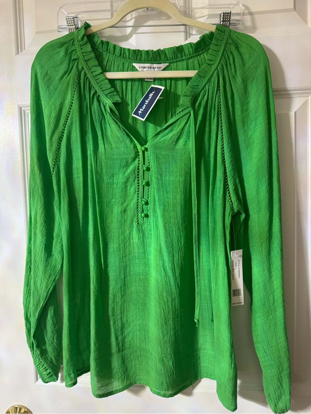 Counterparts Bright Green Peasant Tunic Top